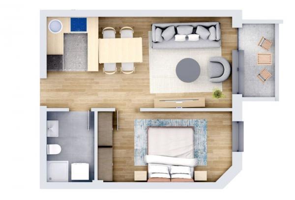 Glavna slika -Novi Sad centar, 42m2, dvosoban stan, novogradnja, 156.060 €