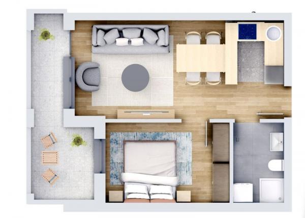 Glavna slika -Novi Sad centar, 44m2, dvosoban stan, novogradnja, 164.070 €