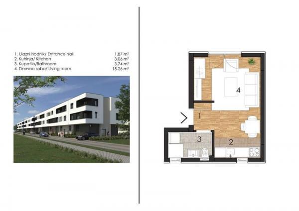 Glavna slika -Adice, 23m2, jednosoban stan, novogradnja, 37.060 €