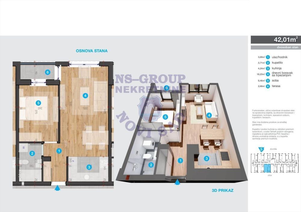 Glavna slika -Bulevar patrijarha Pavla (Somborski bulevar), 42m2, dvosoban stan, novogradnja, 133.270 €